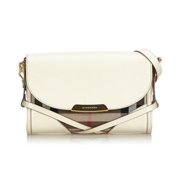 Burberry Abbott Crossbody Bag Housecheck Cream Jacquard & Leather Flap Bag - Picture 1 of 16